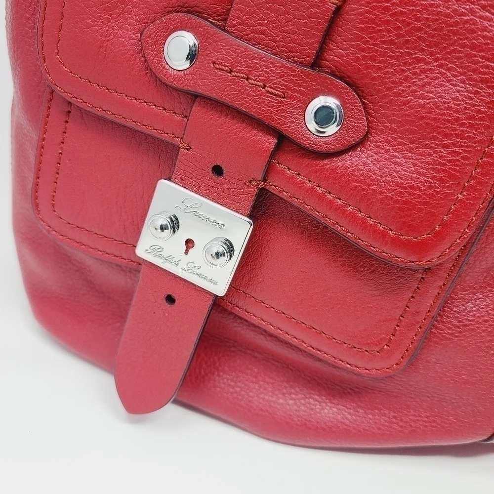 Polo Ralph Lauren | Women's Red Front Fold-Over Leather Hobo Bag (One Size)